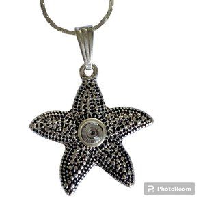 Starfish Necklace Crystal Silver Tone Nautical Island Sea Life 18" Plated